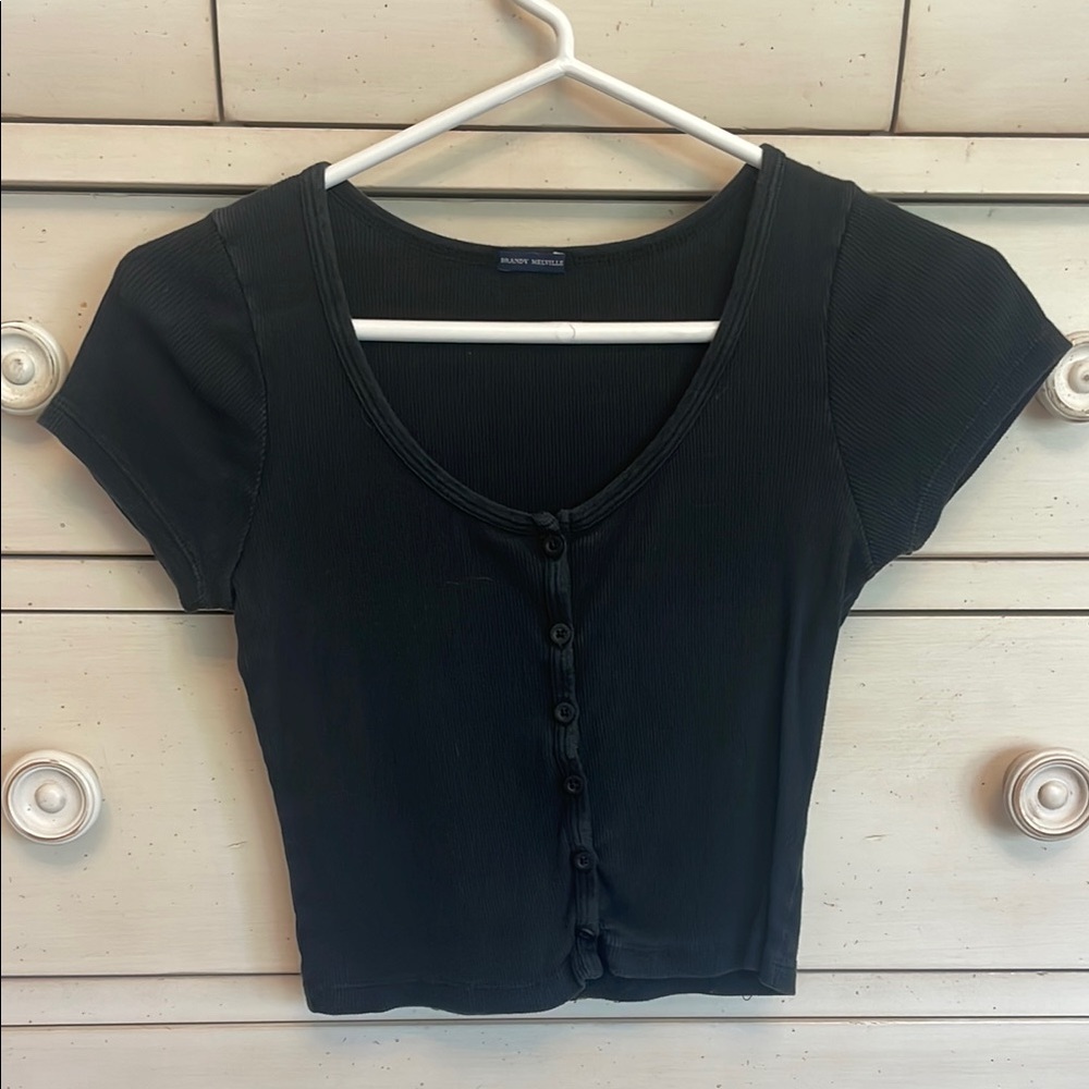 Brandy Melville Black Fitted Button Down Shirt